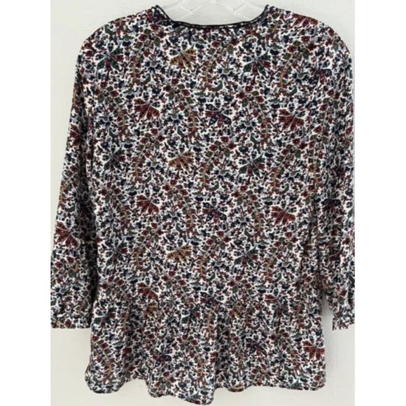 Zara Basic Boho Floral Navy Blue Red Gold Green Popover Blouse Top Shirt Size M - Picture 9 of 14